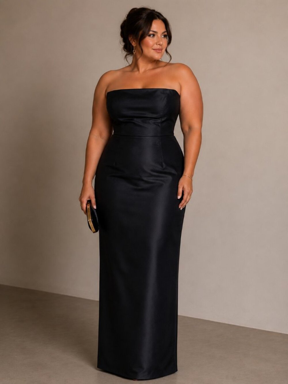 Ann Taylor Black Strapless Satin Maxi Dress
